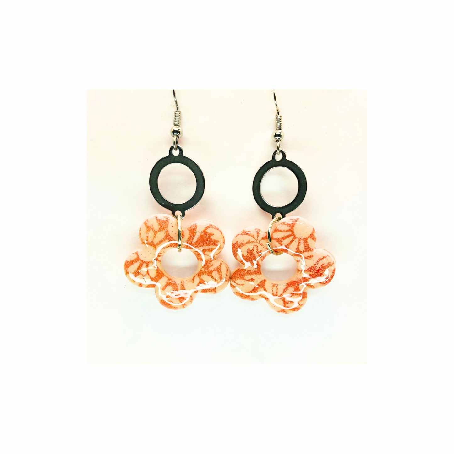 Beach Bloom Collection Salmon Flower with Silver Dangle Earrings