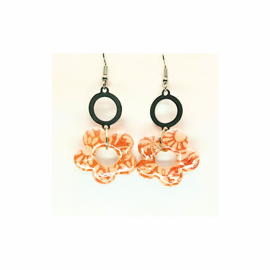 Beach Bloom Collection Salmon Flower with Silver Dangle Earrings