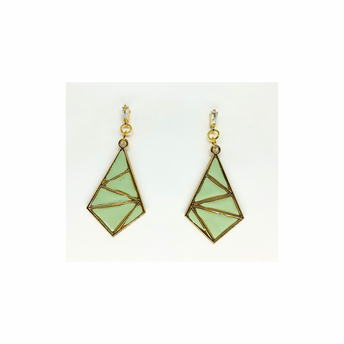 Mint Green Diamond Shaped Dangle with Rhinestone Stud Earring-Crafting By BB