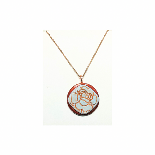 Bronze and Blue Rose Circle Layered Pendant Necklace with Elegant Design