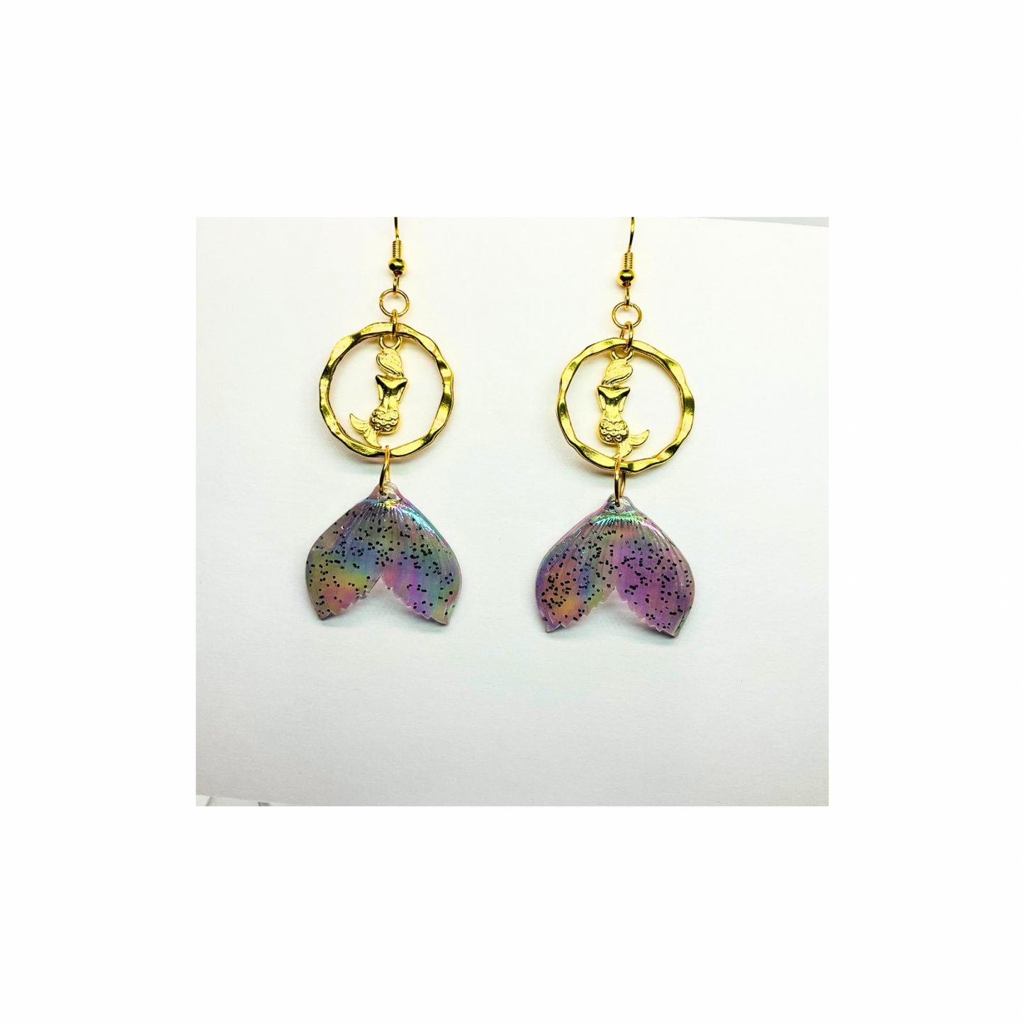 Mermaid Collection Shimmery Tail with Gold Mermaid Dangle Earrings - Elegant Female Accessories for Special Occasions or Everyday Wear