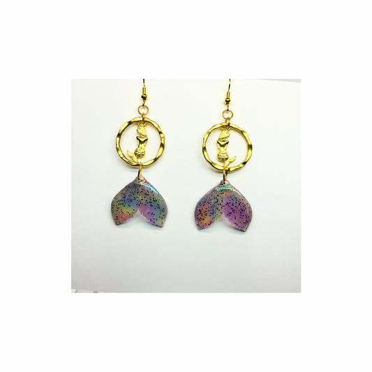 Mermaid Collection Shimmery Tail with Gold Mermaid Dangle Earrings - Elegant Female Accessories for Special Occasions or Everyday Wear