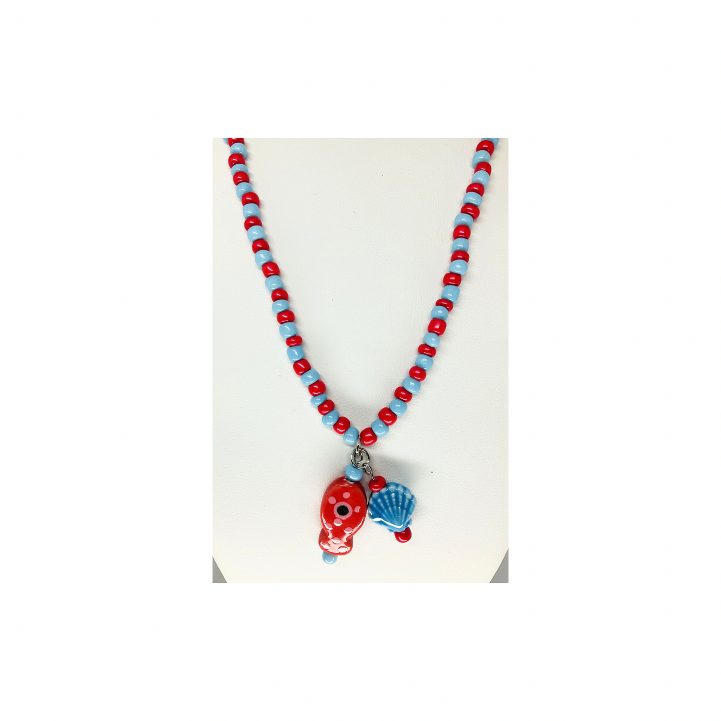 Hot Pink and Blue Seed Bead Fish Necklace | 16 inch | Crafting By BB