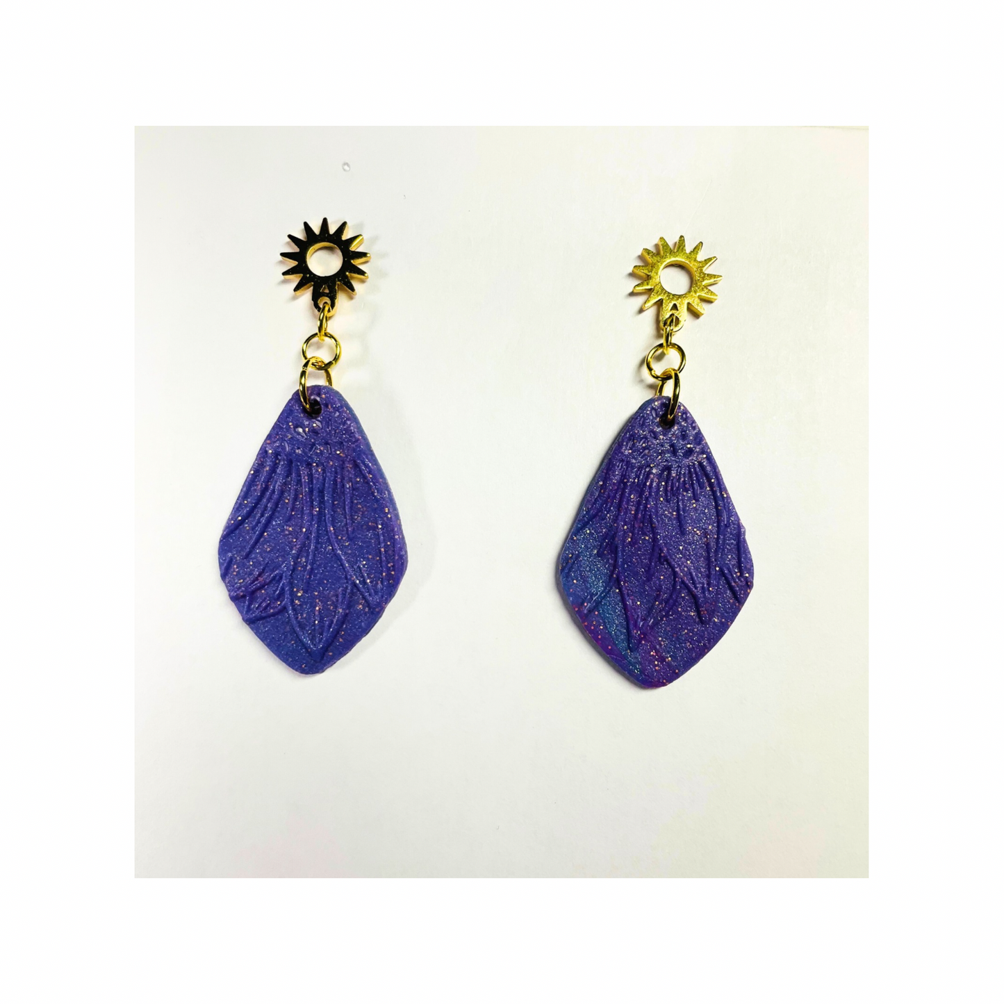 Purple Sunflower Dangle Earrings with Gold Stud