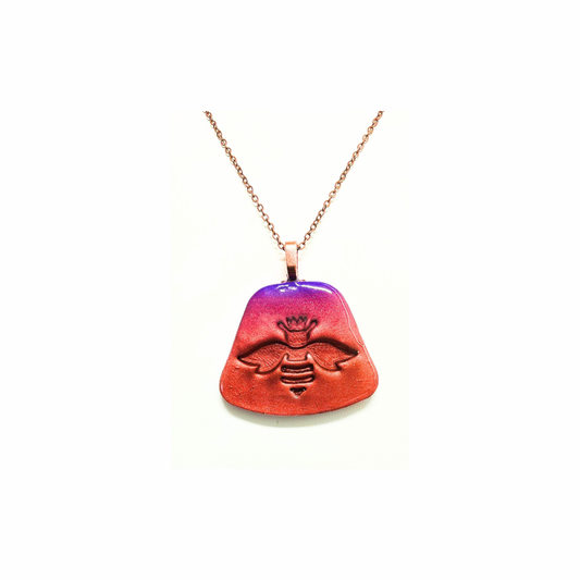 Pressed Bronze Ombre Bee Pendant Necklace Handmade Polymer Clay UV Resin Copper Chain 18 Inch Chain Unique Artisanal InspiredJewelry