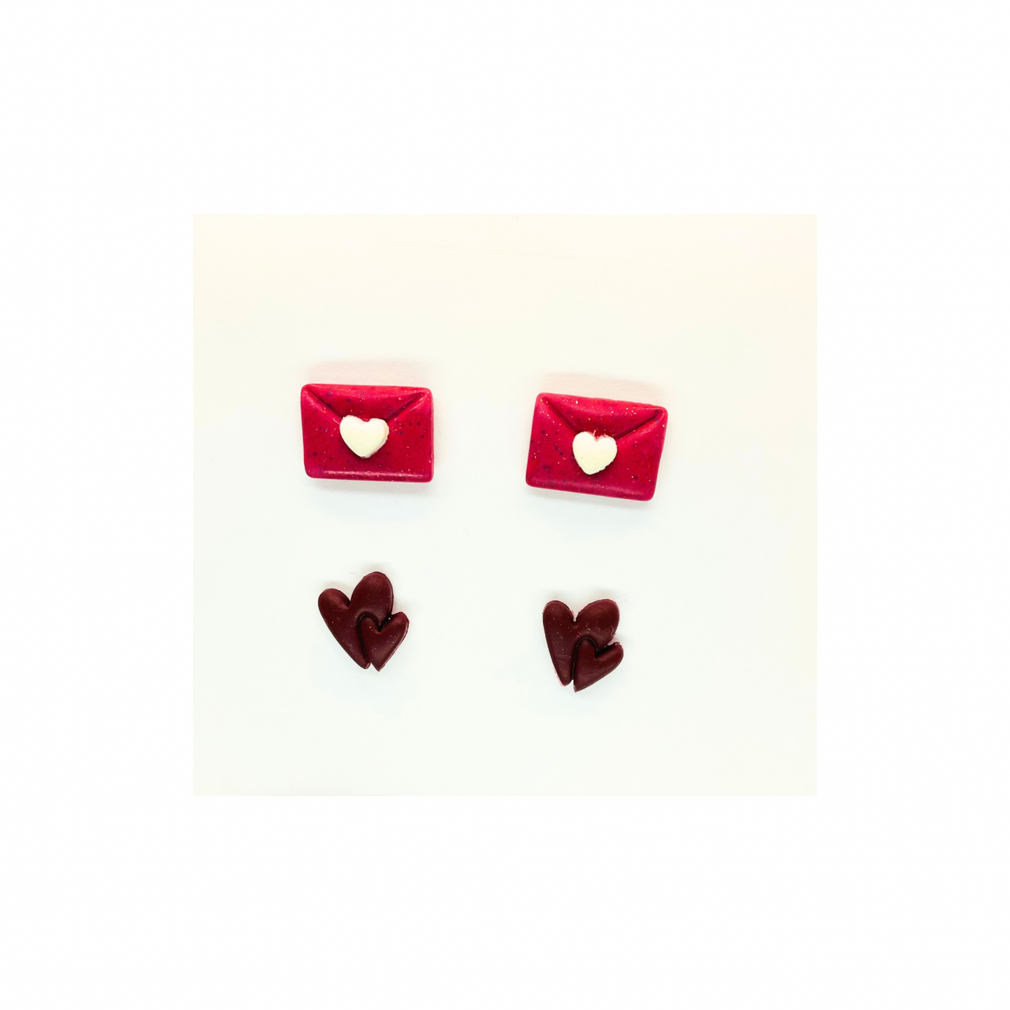 Pink Envelope and Burgundy Double Heart Stud Earrings-Crafting By BB