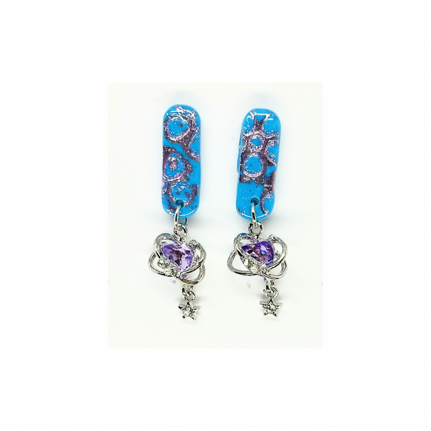 Azure Blue with Purple Stud Embellished by Charm Dangle Earring-Crafting By BB