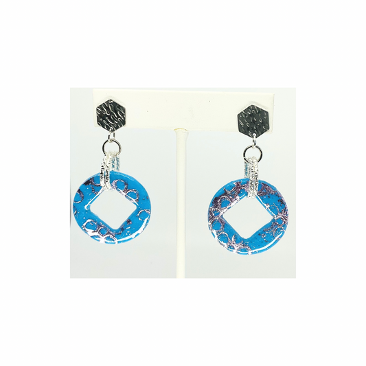 Azure Blue and Purple with Silver Hexagon Stud Dangle Earring-Crafting By BB