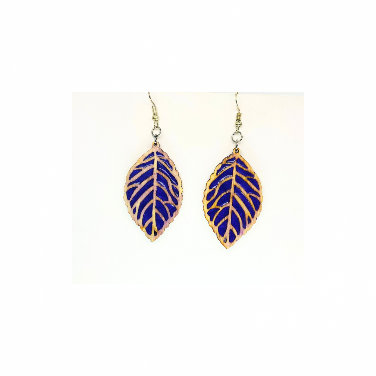 Purple Wood and Resin Drop Earrings Unique Leaf Design Versatile Stylish Accessories for Casual & Formal Events
