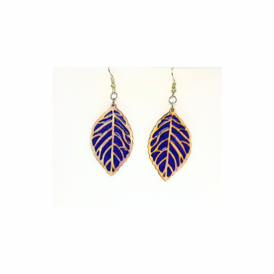Purple Wood and Resin Drop Earrings Unique Leaf Design Versatile Stylish Accessories for Casual & Formal Events