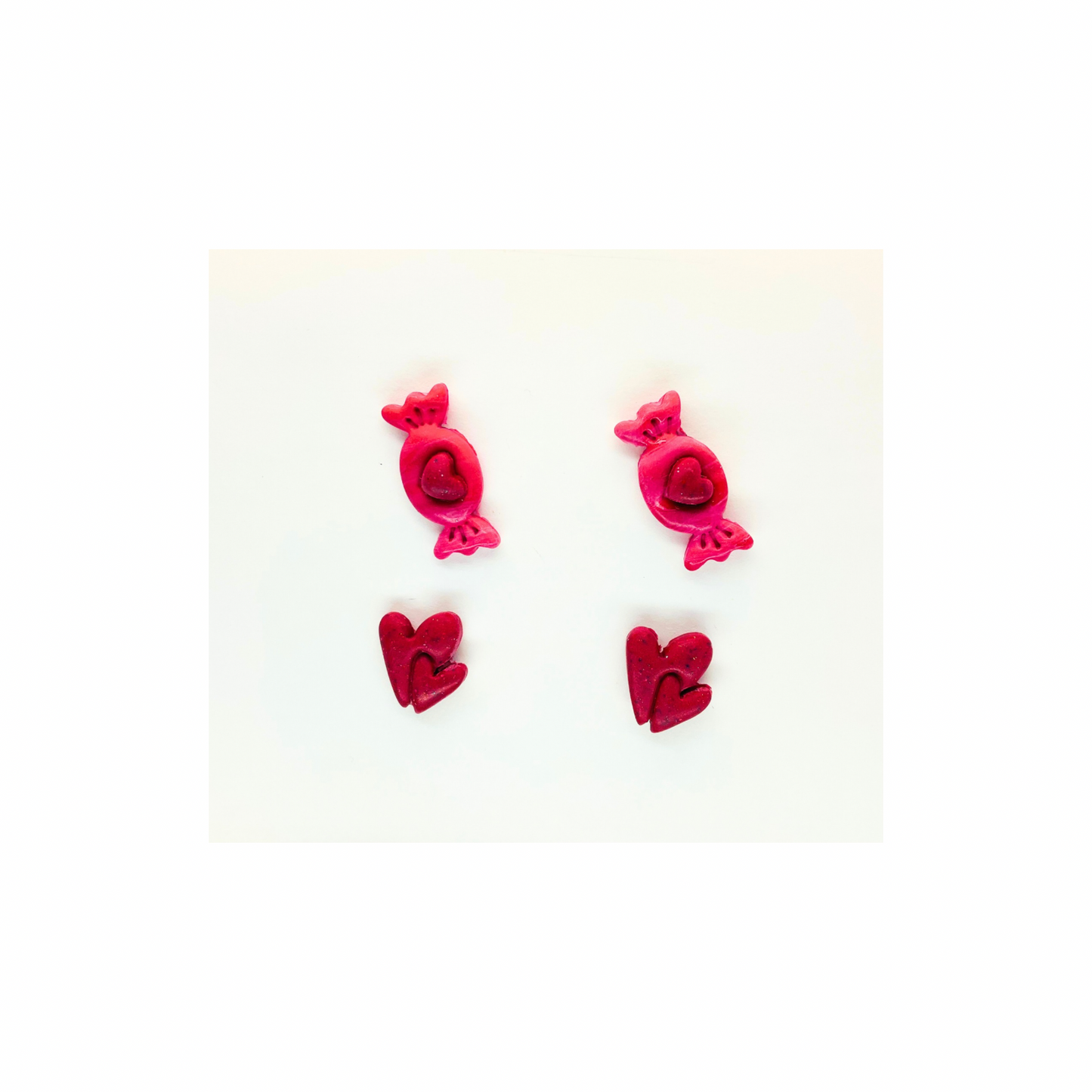Pink Heart Wrapped Candy and Double Heart Stud Earrings-Crafting By BB