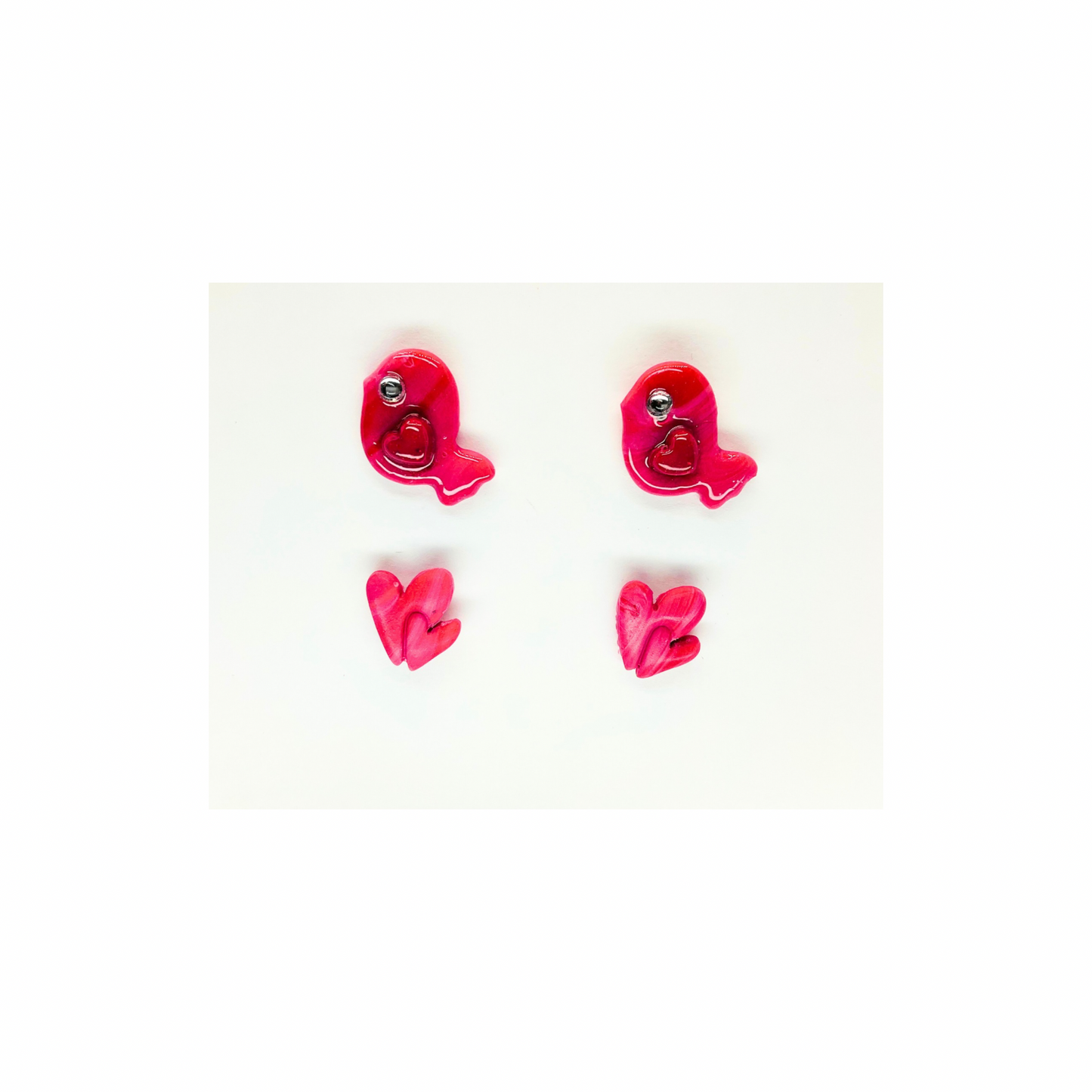 Pink Birdie and Pink Heart Stud Earrings-Crafting By BB