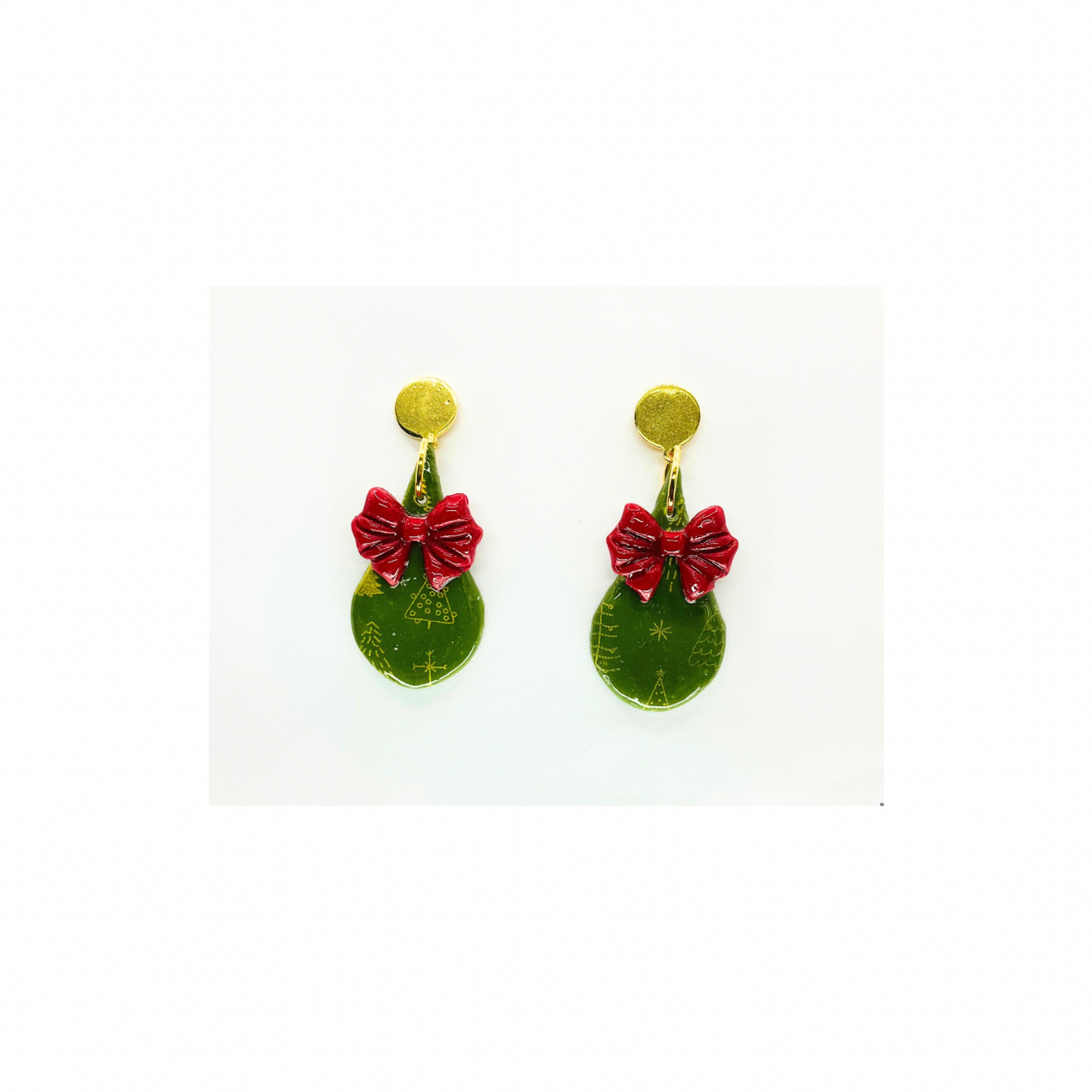 Christmas Teardrop Dangle Earrings: Green & Red Holiday Jewelry