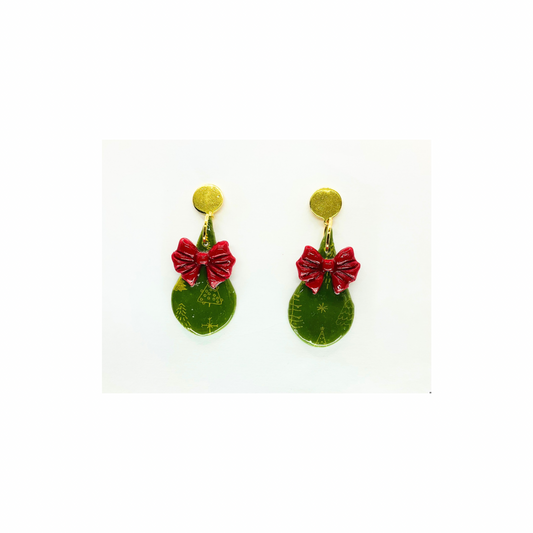 Christmas Teardrop Dangle Earrings: Green & Red Holiday Jewelry