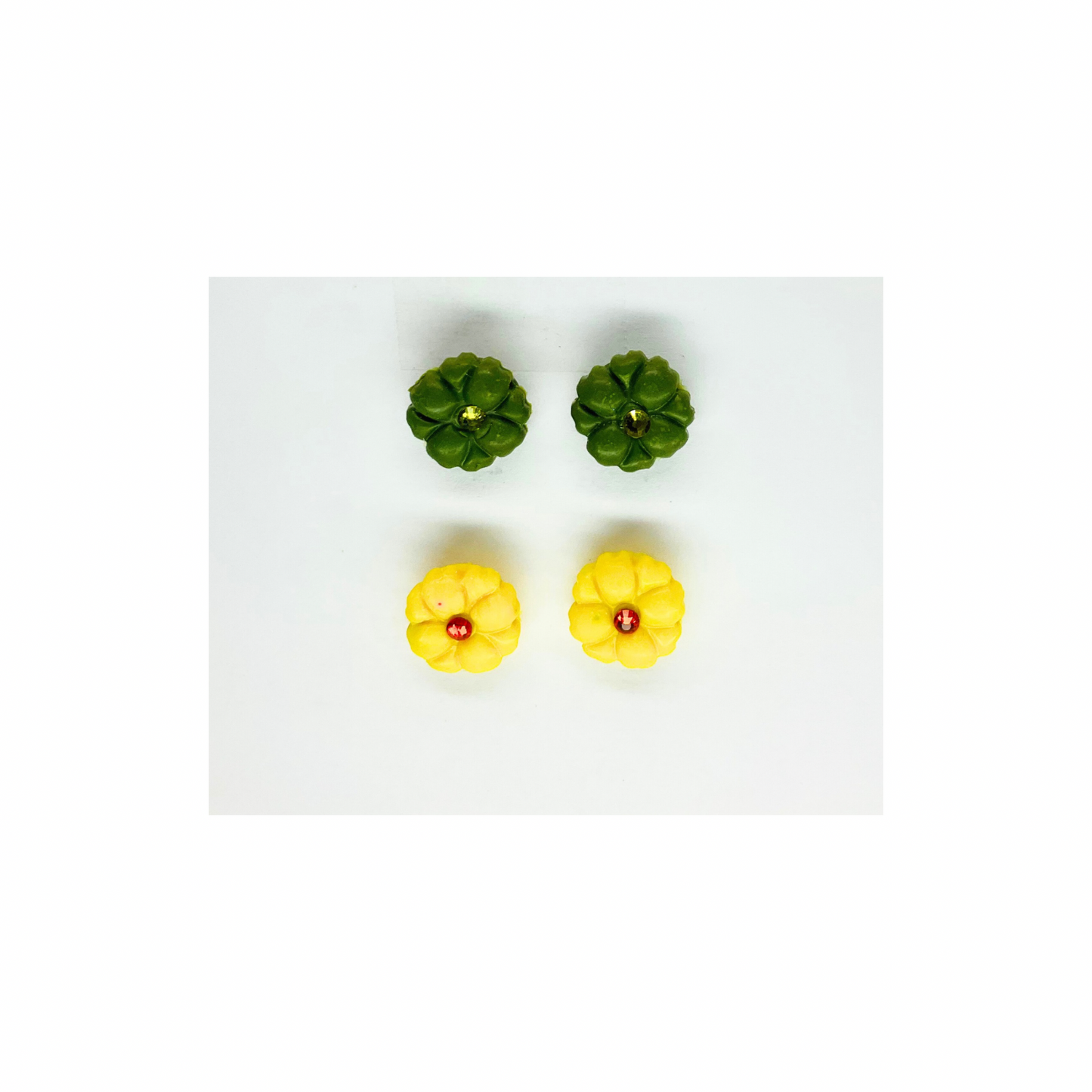 Green and Yellow Flower Stud Earrings-Crafting By BB