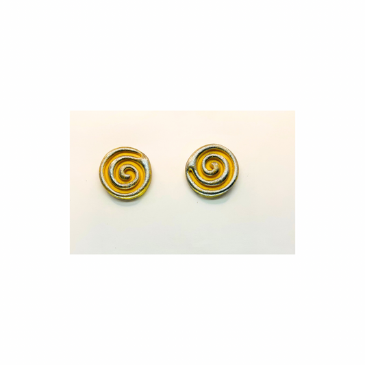 Yellow Circle Swirl with Silver Stud Earrings
