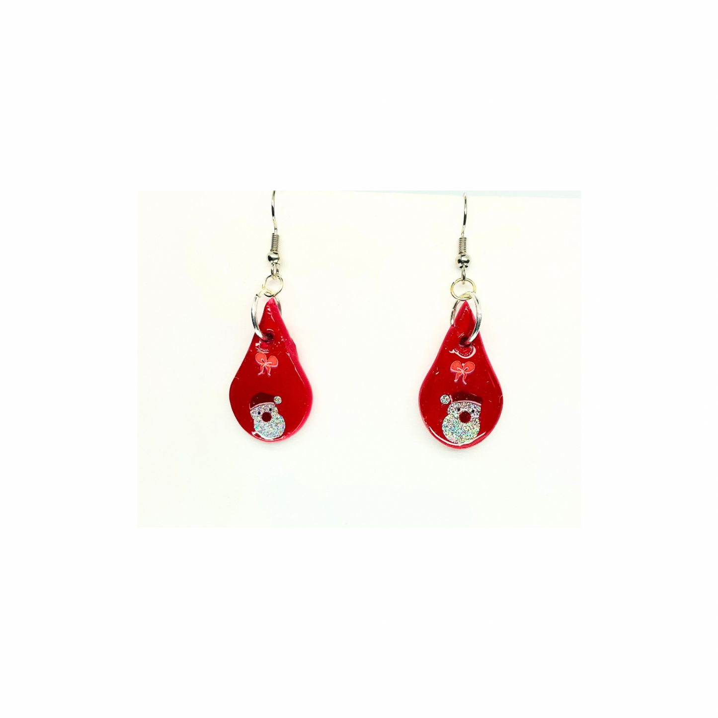 Christmas in July Collection Red Teardrop with Santa Dangle Earrings Festive Holiday Design