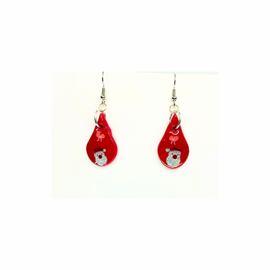 Christmas in July Collection Red Teardrop with Santa Dangle Earrings Festive Holiday Design