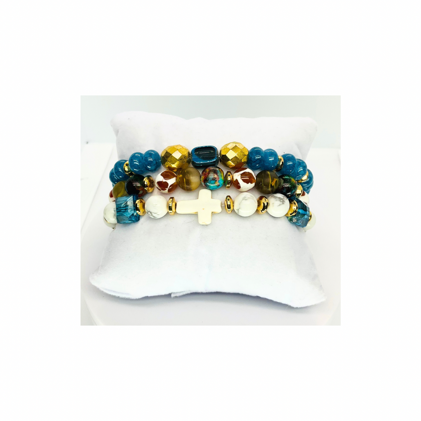 Cerulean Blue Stacked Stretch Bracelets Set of Three Vibrant Eye-catching Color for Casual Wear and Layering Perfect Gift