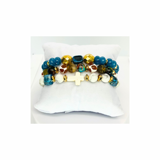 Cerulean Blue Stacked Stretch Bracelets Set of Three Vibrant Eye-catching Color for Casual Wear and Layering Perfect Gift