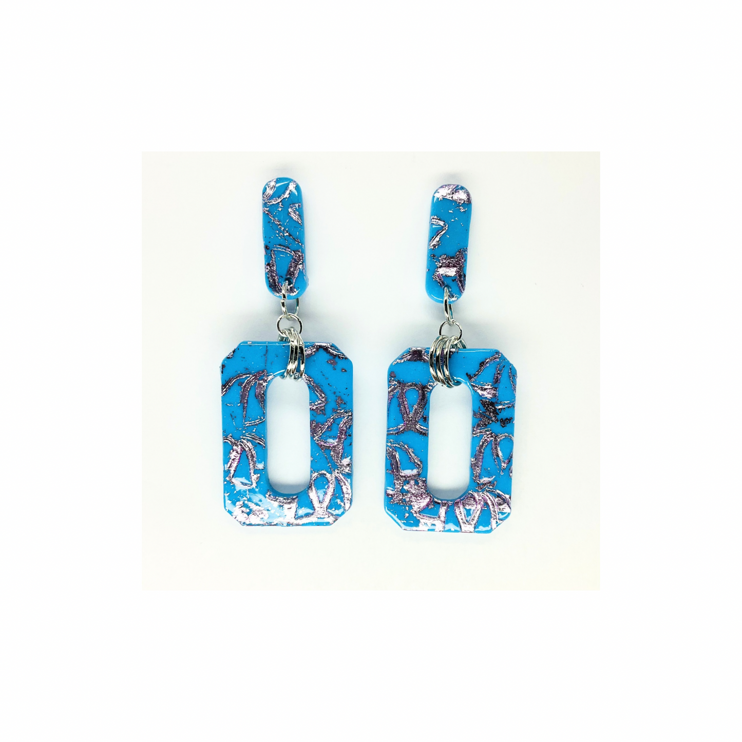 Azure Blue Rectangle Stud Dangle Earring-Crafting By BB