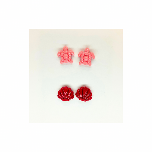 Mermaid Collection Light Pink Turtle and Dark Pink Shell Stud Earrings