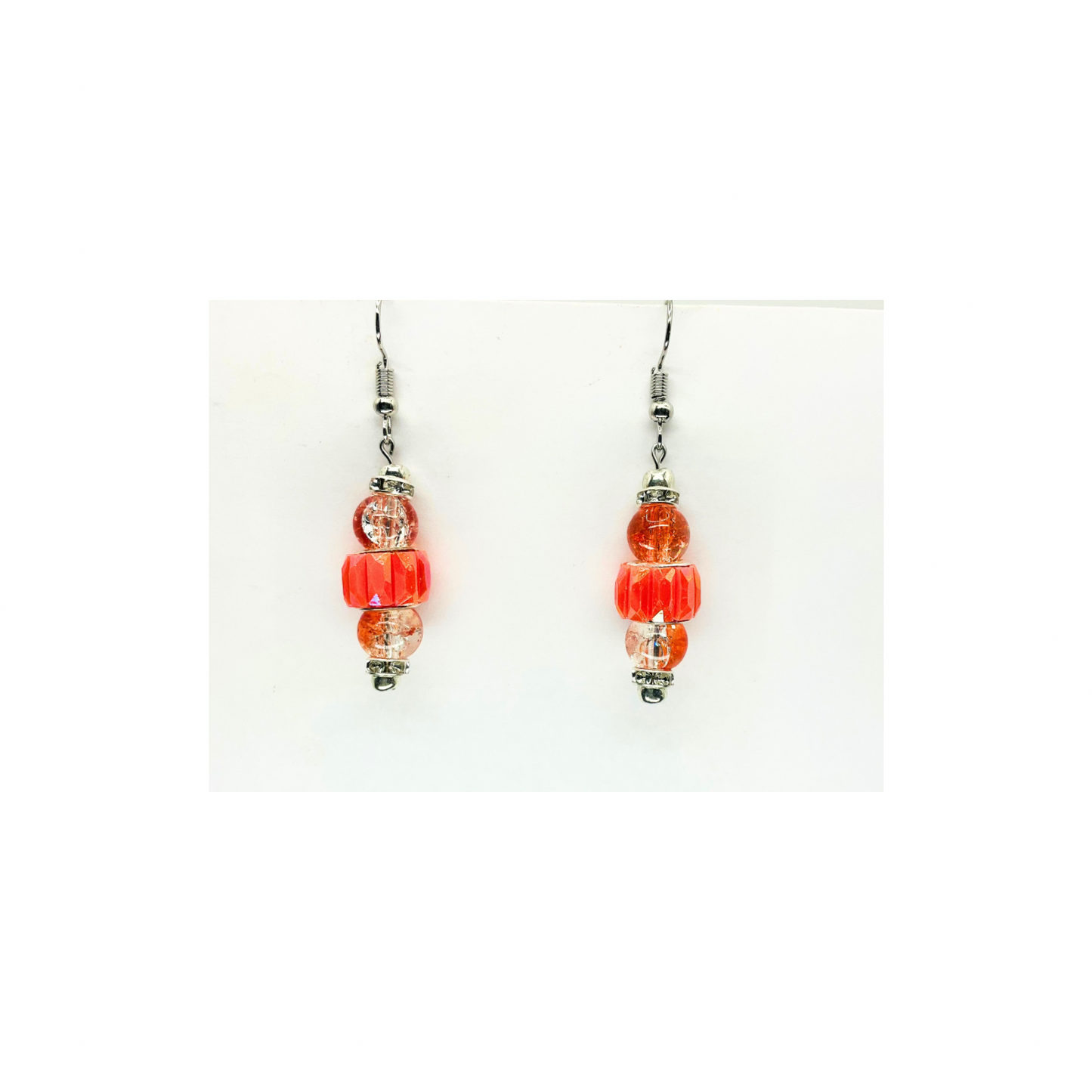 Vibrant Peach Orange Beaded Dangle with Crystal &amp; Silver