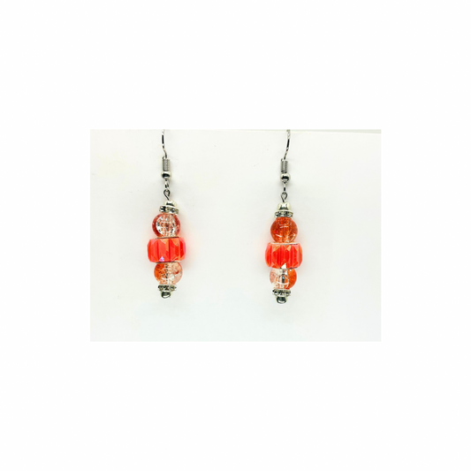 Vibrant Peach Orange Beaded Dangle with Crystal &amp; Silver