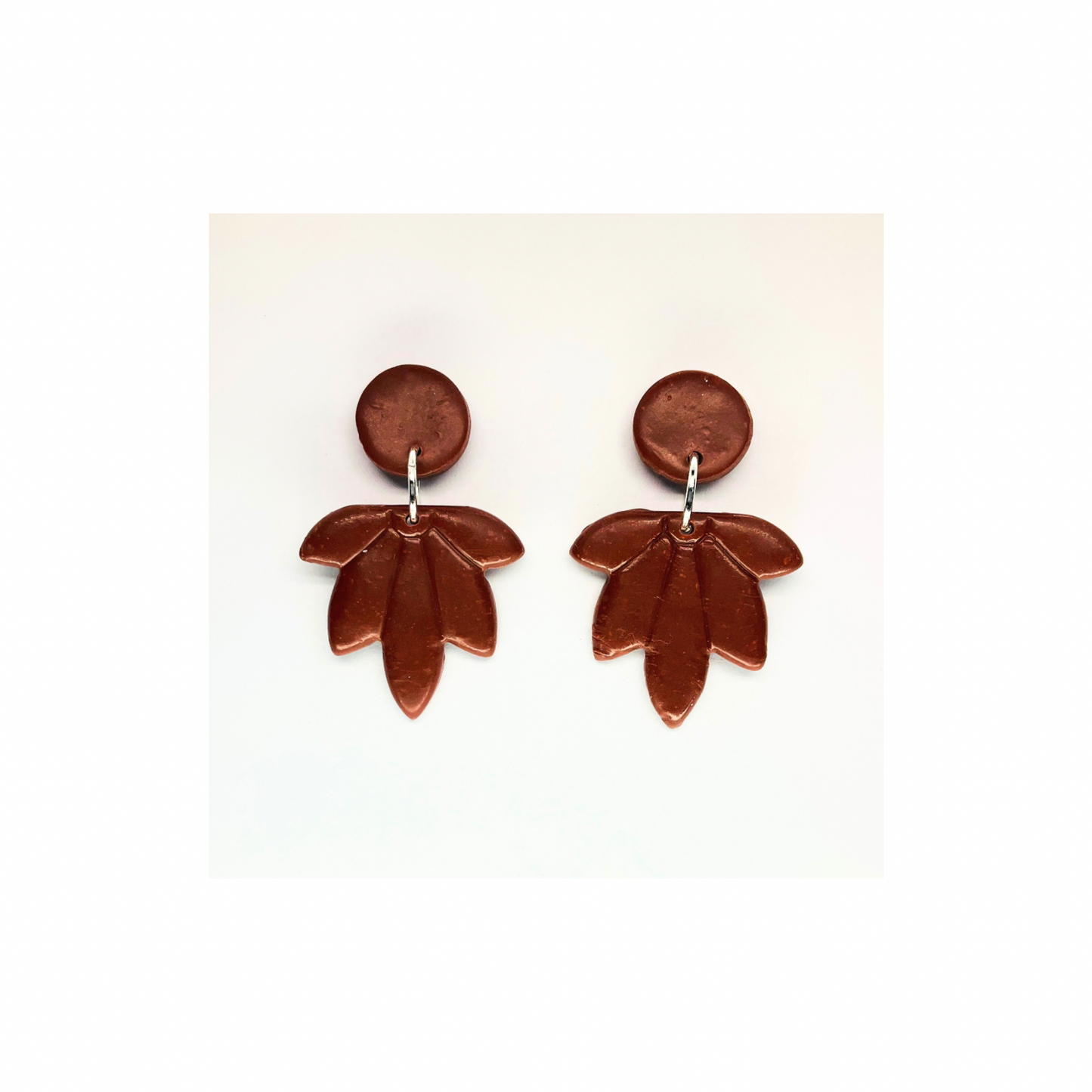 Fall Collection Brown Five Point Leaf Button Stud Dangle Earrings Unique Nature Inspired Jewelry for Women