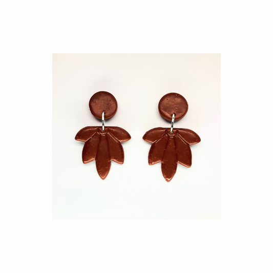 Fall Collection Brown Five Point Leaf Button Stud Dangle Earrings Unique Nature Inspired Jewelry for Women