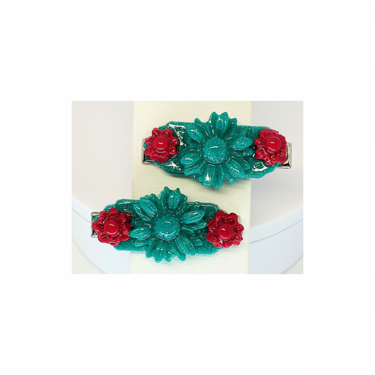 Green and Hot Pink Flower 1.5 Inch Hair Clip-Crafting By BB