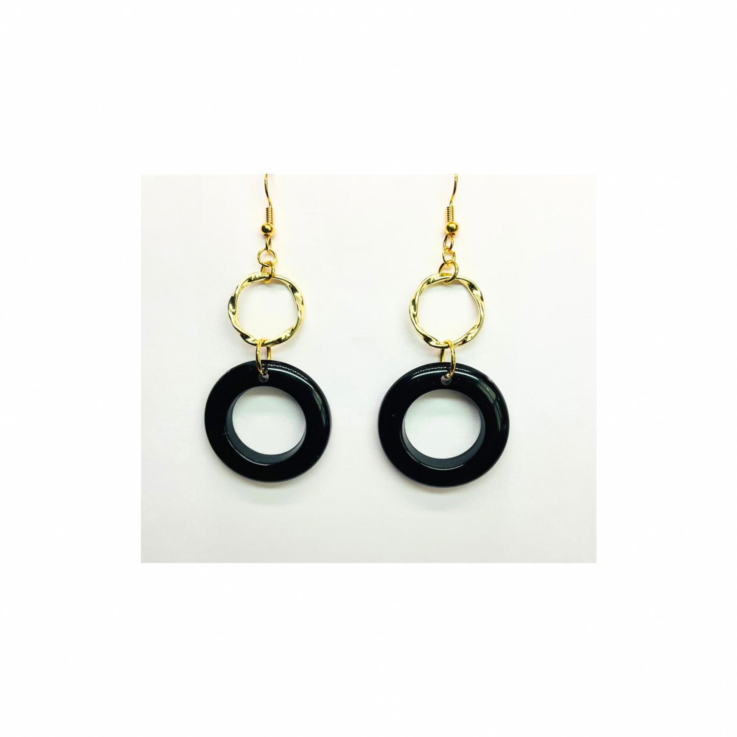 Eclipse Collection Black and Gold Circle Earrings - Elegant Minimalist Design for Women's Fashion Jewelry