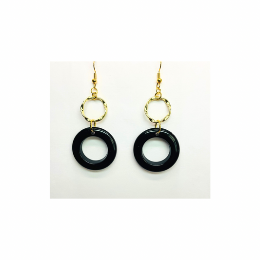 Eclipse Collection Black and Gold Circle Earrings - Elegant Minimalist Design for Women's Fashion Jewelry