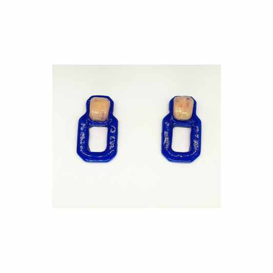 Purple Translucent Layered Stud Earrings with Purple Accents and Unique Design Elements