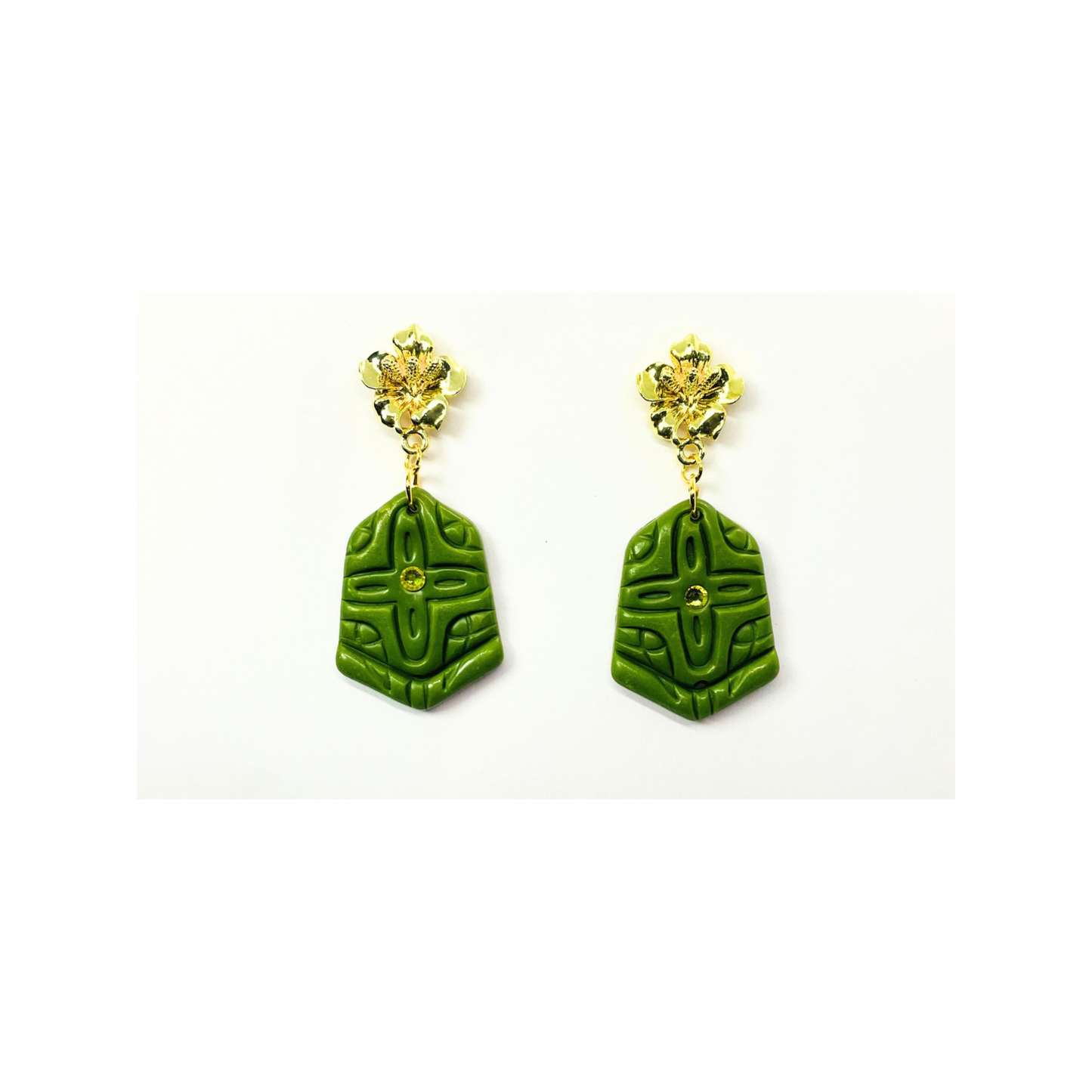 Green and Gold Stud Dangle Earring