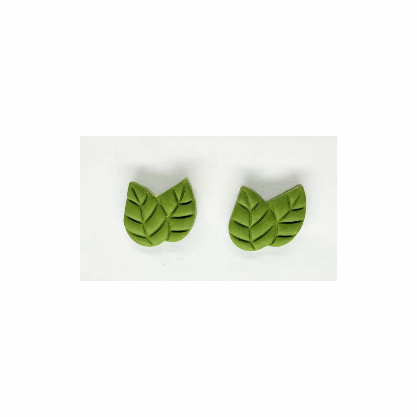 Olive Green Leaf Stud Earrings