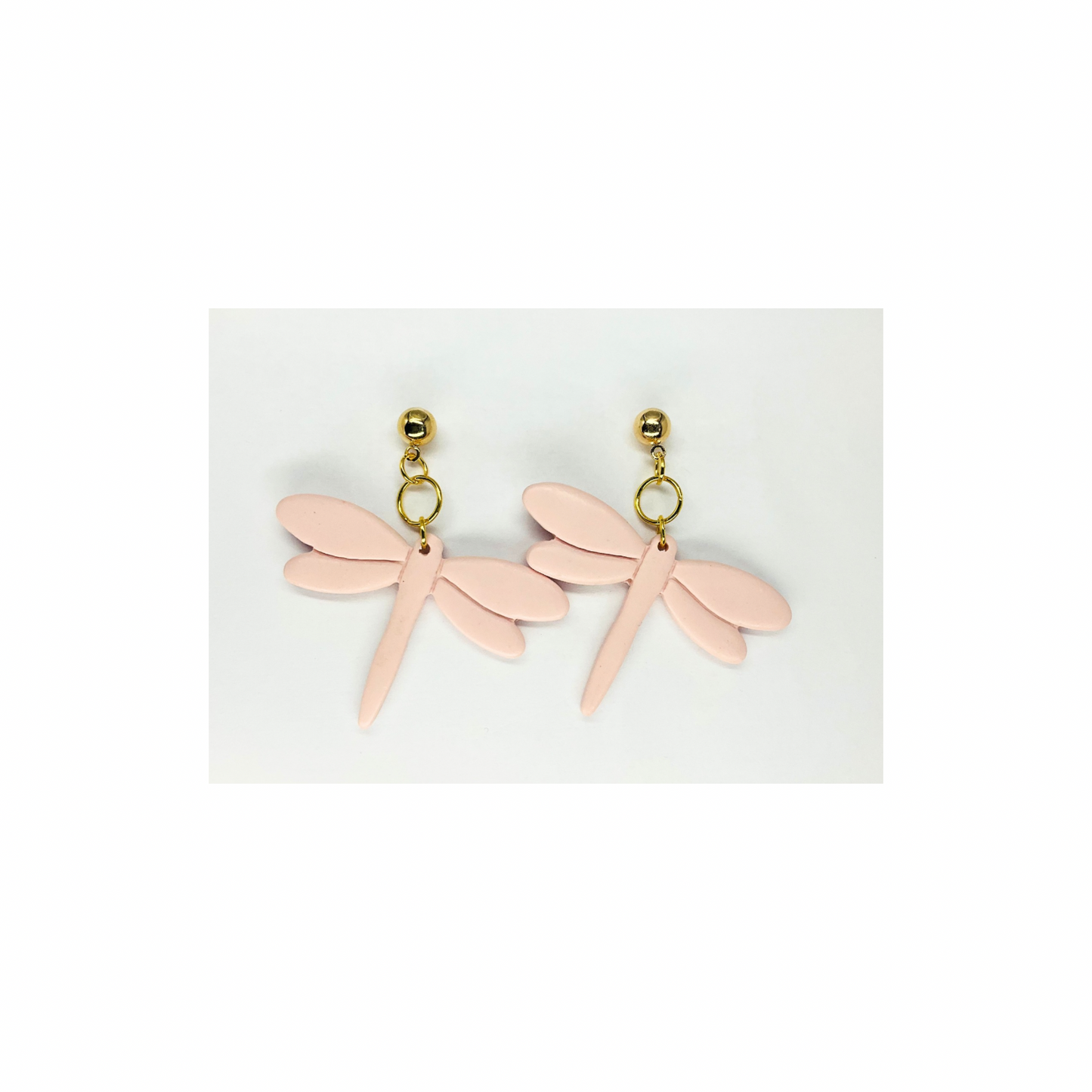 Pink Dragonfly Dangle with Gold Ball Stud Earrings-Crafting By BB