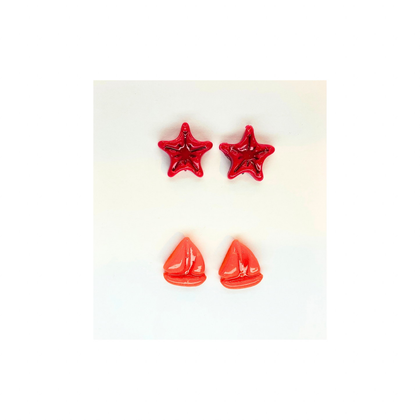 Mermaid Collection Pink Starfish and Orange Sailboat Stud Earrings
