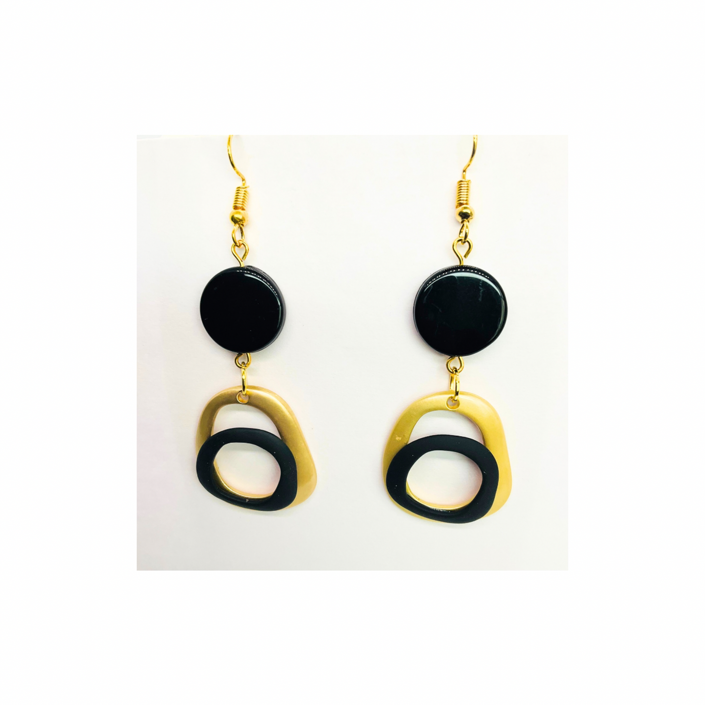 Eclipse Collection Black and Gold Dangle Earrings - Elegant Female Fashion Accessory for Versatile Styling