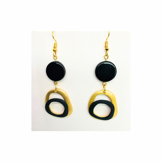 Eclipse Collection Black and Gold Dangle Earrings - Elegant Female Fashion Accessory for Versatile Styling