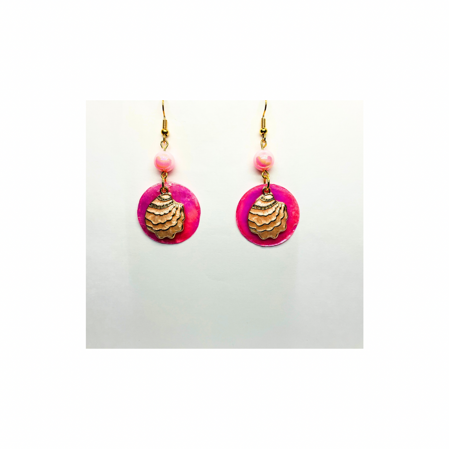 Pink Shell Collection Round Pink with Shell Dangle Earrings for Female Fashion Accessories
