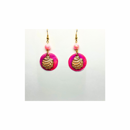 Pink Shell Collection Round Pink with Shell Dangle Earrings for Female Fashion Accessories