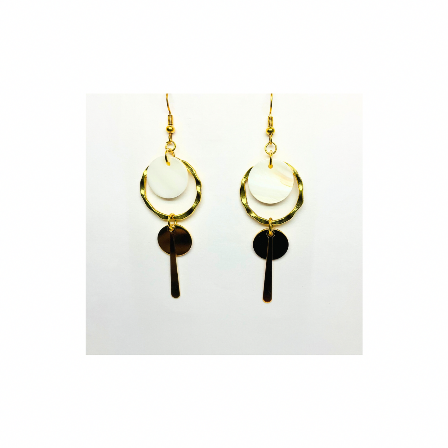 Spot Cream and Gold Collection Dangle Earrings - Elegant Minimalist Design for Women's Versatile Appeal