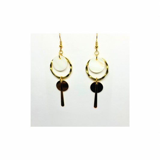 Spot Cream and Gold Collection Dangle Earrings - Elegant Minimalist Design for Women's Versatile Appeal