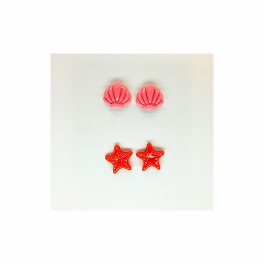 Mermaid Collection Pink Shell and Orange Starfish Stud Earrings