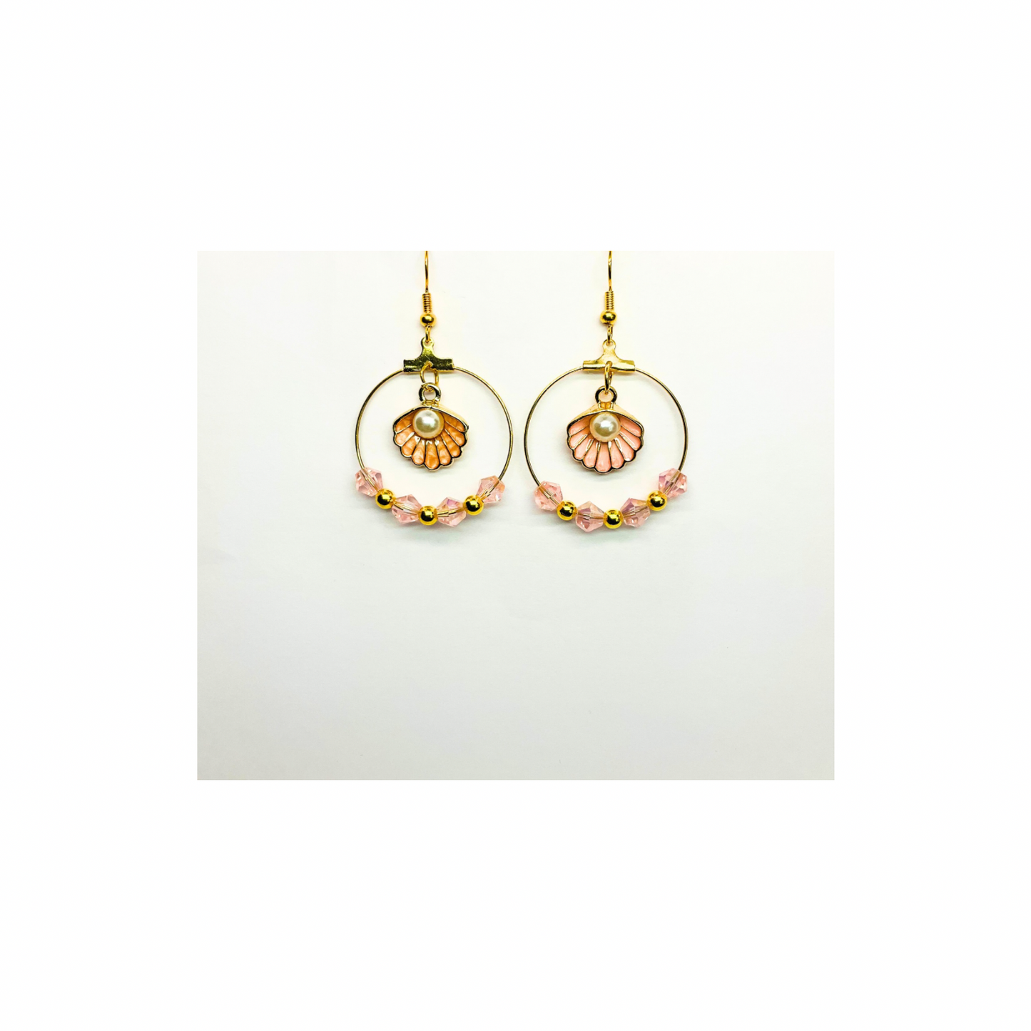 Pink Shell Collection Round Crystal Beads with Shell Dangle Earring for Female Fashion Jewelry Accessories