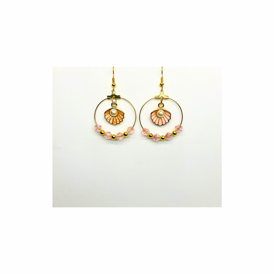 Pink Shell Collection Round Crystal Beads with Shell Dangle Earring for Female Fashion Jewelry Accessories