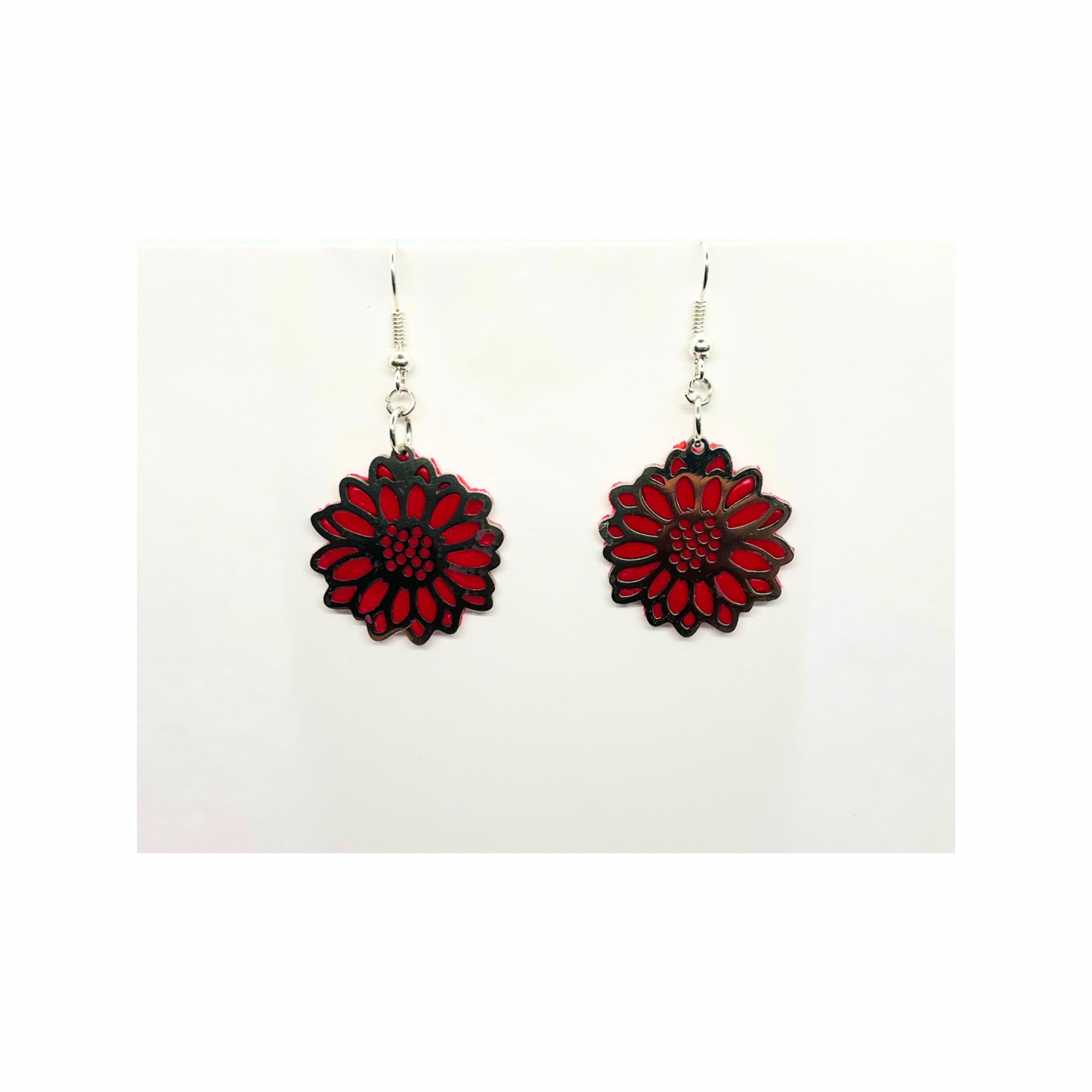 Cherry Blossom Pink Sunflower with Silver Earrings