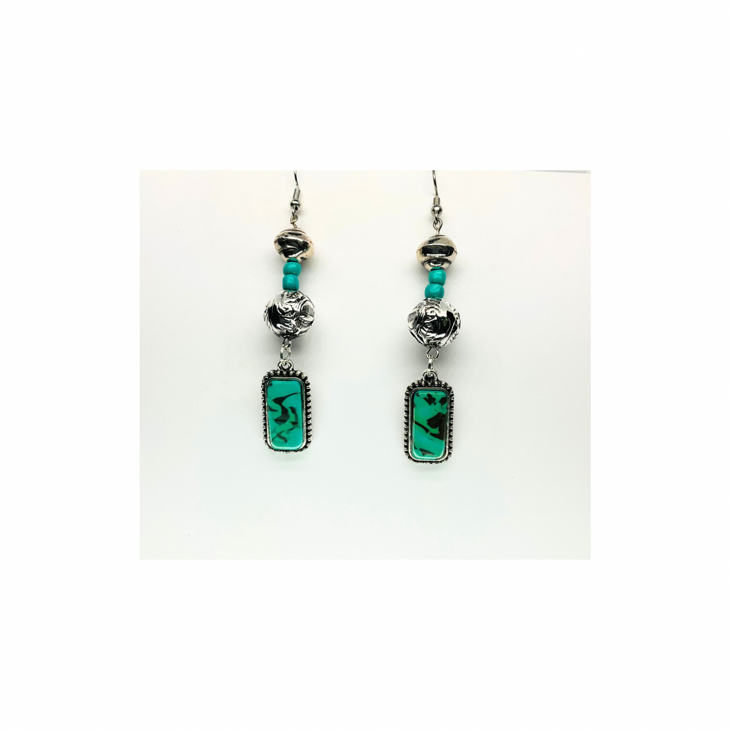 Howlite Turquoise Collection Silver Beads with Turquoise Charm Dangle Earring Elegant Design with Turquoise Charms