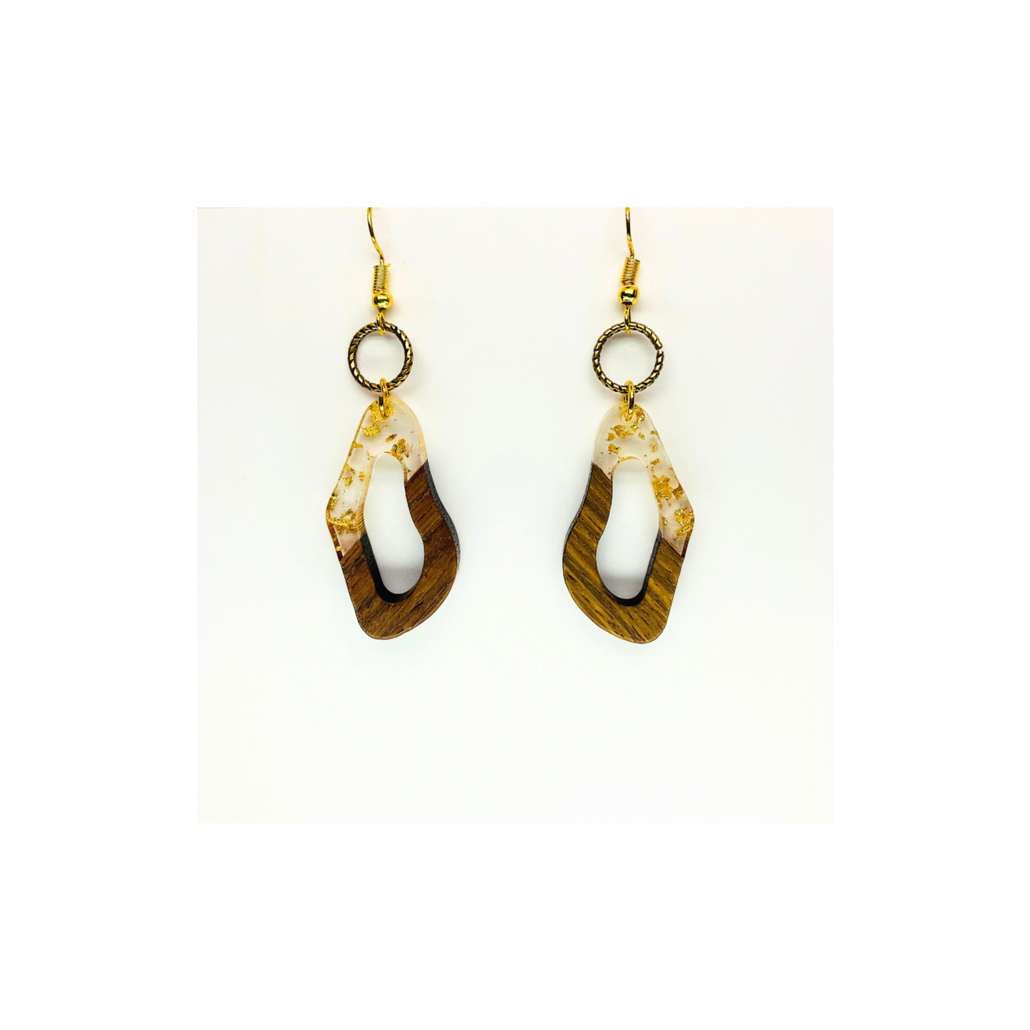 Boho Wood Collection Geometric Dangle Earrings for Female - Wooden Design with Gold Accents